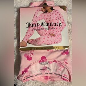 Juicy Couture Pink Cherry Print Pajama Set layering Winter Valentines gift sz M